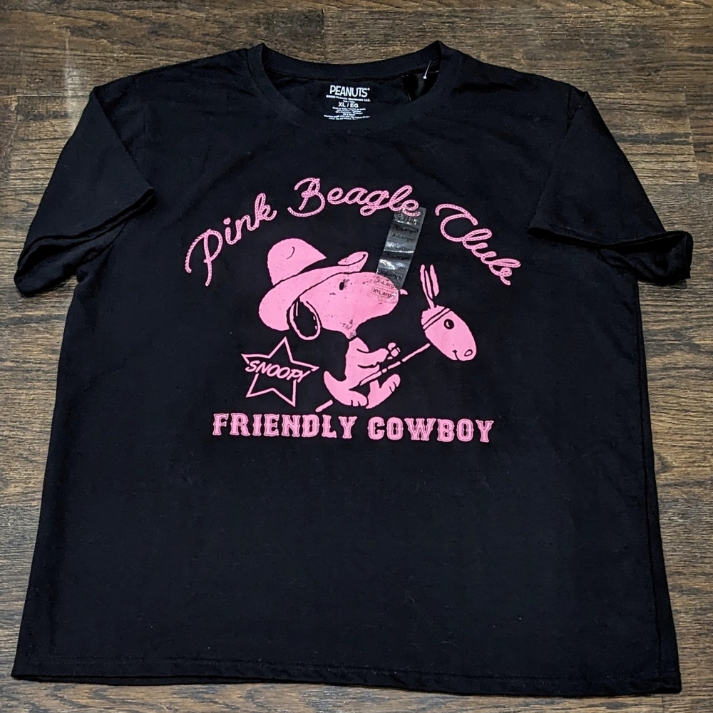 🔥LAST XL Peanuts Snoopy Pink Beagle Club Friendly Cowboy Tee T-Shirt Shirt